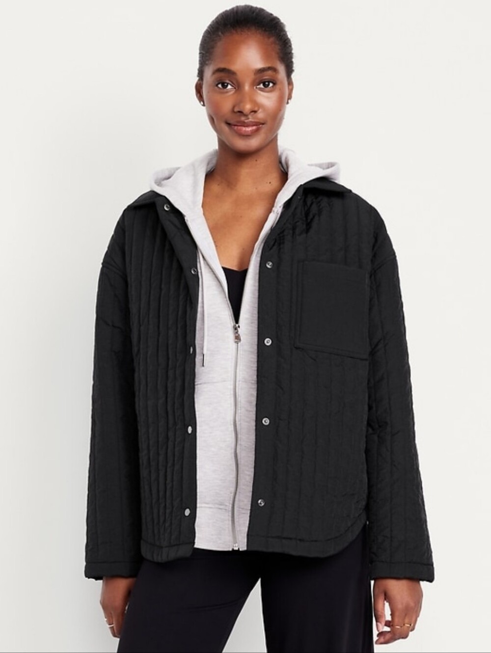 Old Navy #784480 Black Oversized Lightweight Water-Resistant Quilted Jacket NWT
